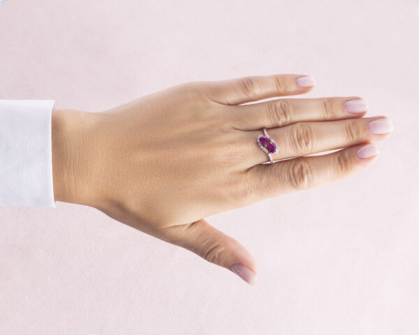 2 Ct Natural Red Ruby & Diamond Ring in Solid 14k Rose Gold Pear Cut Transparent - Image 7