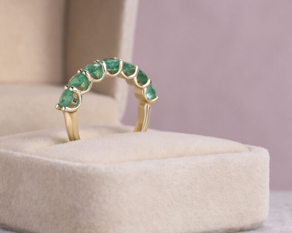 2 Carat Green Emerald Half Eternity Ring in 14k Yellow Gold Round Brilliant Cut - Image 6