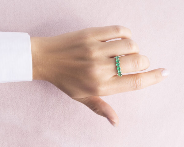 2 Carat Green Emerald Half Eternity Ring in 14k Yellow Gold Round Brilliant Cut - Image 9