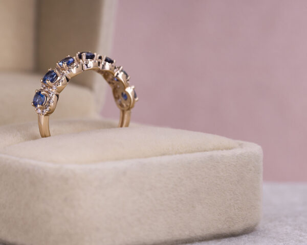 1.60 Ct Blue Sapphire & Diamond Half Eternity Ring 14k Rose Gold Round Brilliant - Image 3