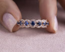 1.60 Ct Blue Sapphire & Diamond Half Eternity Ring 14k Rose Gold Round Brilliant