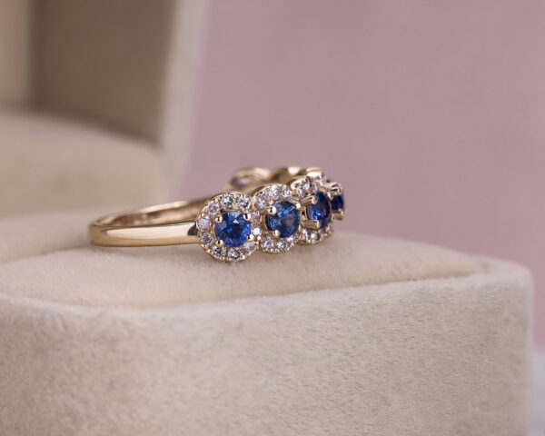 1.60 Ct Blue Sapphire & Diamond Half Eternity Ring 14k Rose Gold Round Brilliant - Image 2