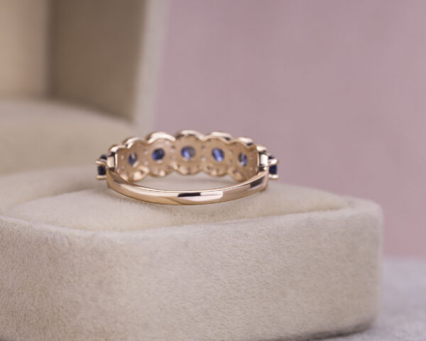 1.60 Ct Blue Sapphire & Diamond Half Eternity Ring 14k Rose Gold Round Brilliant - Image 4