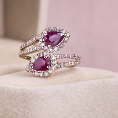 2.50 Ct Ruby & Diamond Ring in Solid 14k Rose Gold Brilliant Cut Red Transparent