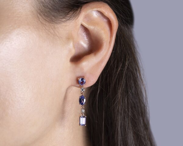 3.3 Ct Dangle Drop Earrings Blue Tanzanite & Lab Diamond Round Brilliant E-F-VVS2-VS1 14k Rose Gold - Image 2
