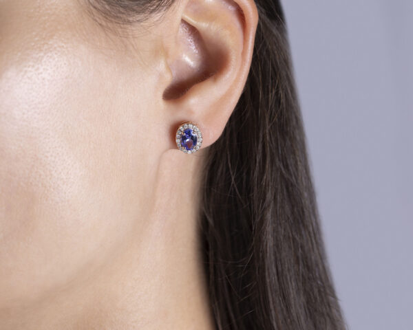 Stud Earrings 1.80 Carat Blue Oval Tanzanite & Lab Diamonds E-F/VVS2-VS1 14k Rose Gold - Image 2