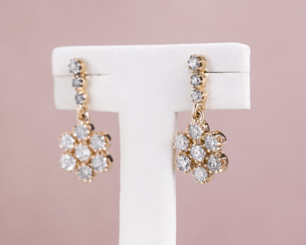 1 Carat Dangle Earrings Lab Diamond Round Brilliant E-F/VVS2-VS1 in 14k Rose Gold Flower Shape - Image 4