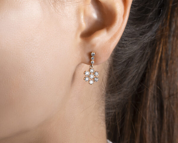 1 Carat Dangle Earrings Lab Diamond Round Brilliant E-F/VVS2-VS1 in 14k Rose Gold Flower Shape - Image 2