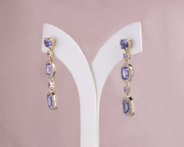 3.55 Ct Bluish Purple Mix Tanzanite & E-F/VVS2-VS1 Lab Diamonds 14k Rose Gold Earrings - Image 2