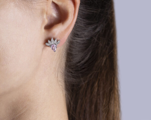 1.50 Ct Stud Earrings Pink Sapphire & Lab Diamond E-F/VVS2-VS1 14k White Gold - Image 3