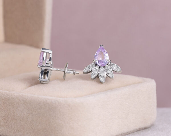 1.50 Ct Stud Earrings Pink Sapphire & Lab Diamond E-F/VVS2-VS1 14k White Gold - Image 4