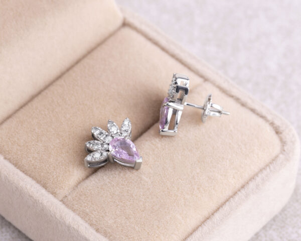 1.50 Ct Stud Earrings Pink Sapphire & Lab Diamond E-F/VVS2-VS1 14k White Gold - Image 2