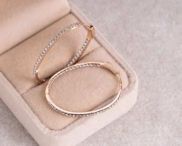 0.90 Carat Hoop Earrings Lab Diamond Round Brilliant E-F/VVS2-VS1 14k Rose Gold - Image 2