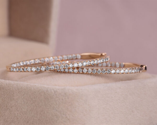 0.90 Carat Hoop Earrings Lab Diamond Round Brilliant E-F/VVS2-VS1 14k Rose Gold - Image 3
