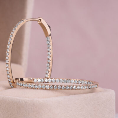 0.90 Carat Hoop Earrings Lab Diamond Round Brilliant E-F/VVS2-VS1 14k Rose Gold