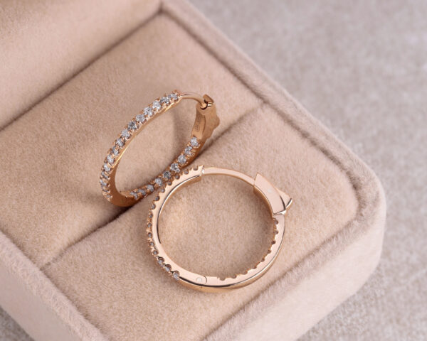 0.50 Carat Hoop Earrings Lab Diamond Round Brilliant E-F/VVS2-VS1 14k Rose Gold - Image 3