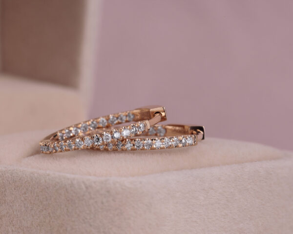 0.50 Carat Hoop Earrings Lab Diamond Round Brilliant E-F/VVS2-VS1 14k Rose Gold - Image 2