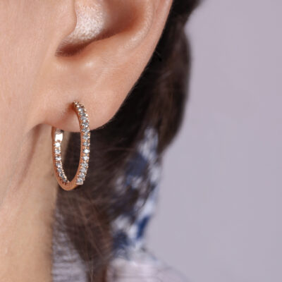 0.50 Carat Hoop Earrings Lab Diamond Round Brilliant E-F/VVS2-VS1 14k Rose Gold