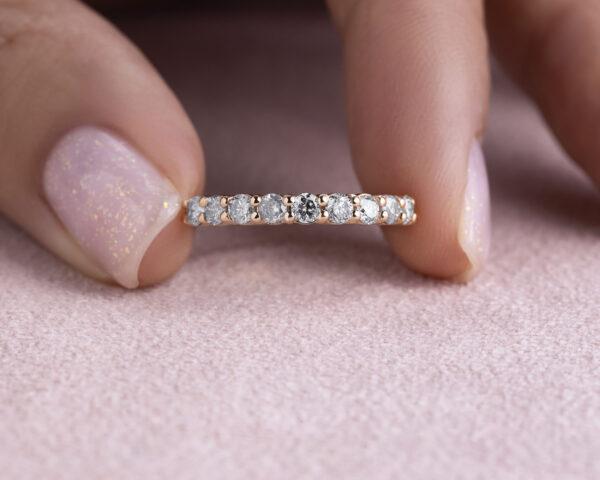 0.55 Carat Round Brilliant F/VS1-VS2 Lab Diamond 14k Rose Gold Half Eternity Ring - Image 6