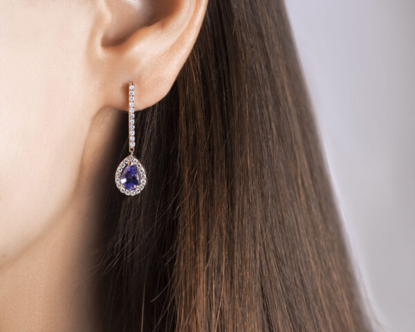 1.96 Ct Bluish Purple Pear Tanzanite Natural F-G/VS-SI Diamonds in 14k Rose Gold - Image 3