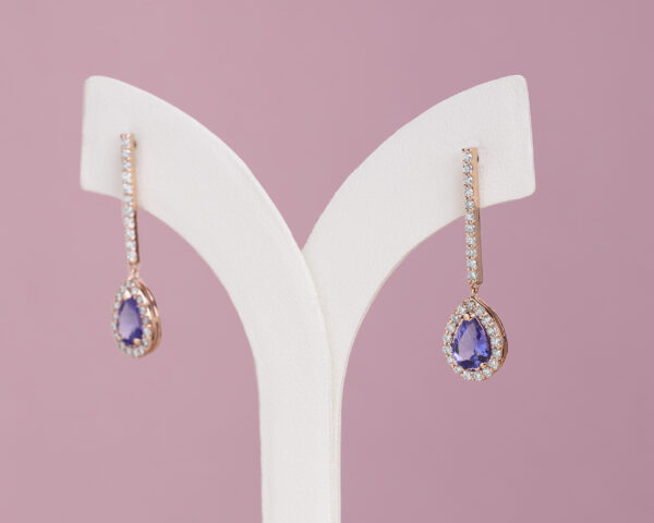 1.96 Ct Bluish Purple Pear Tanzanite Natural F-G/VS-SI Diamonds in 14k Rose Gold - Image 4