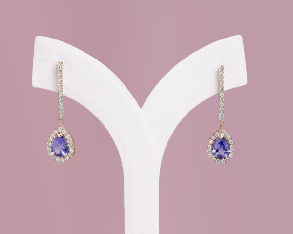 1.96 Ct Bluish Purple Pear Tanzanite Natural F-G/VS-SI Diamonds in 14k Rose Gold - Image 2