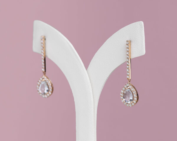 1.96 Ct Light Blue Aquamarine with Natural F-G/VS-SI Diamonds in 14k Rose Gold Earrings - Image 3