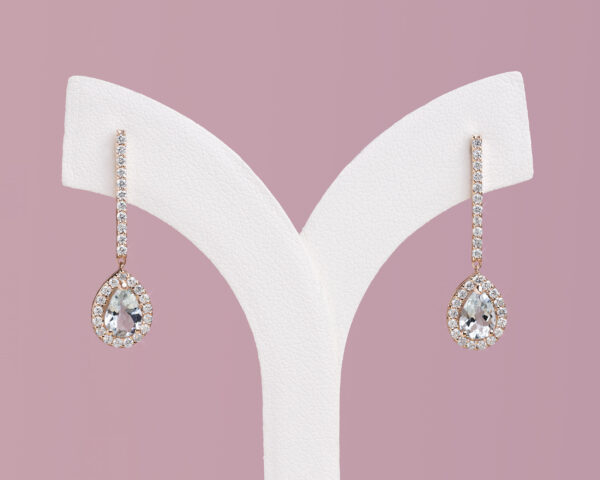 1.96 Ct Light Blue Aquamarine with Natural F-G/VS-SI Diamonds in 14k Rose Gold Earrings - Image 2