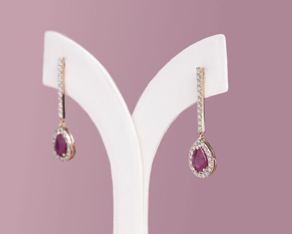 2.36 Ct Red Ruby & Natural Diamond F-G/VS-SI 14k Rose Gold Dangle Drop Earrings - Image 4