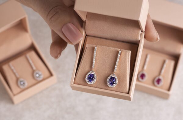 2.60 Ct Orange Oval Sapphire with Natural F-G/VS-SI Diamonds in 14k Rose Gold Earrings - Image 5