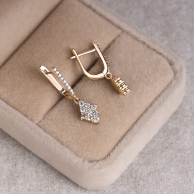 Natural Diamond Round 0.44 Ct F-G/VS-SI Dangle Drop Earrings 14k Rose Gold